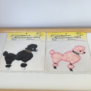 Vintage Poodle Iron On Patches Set of 2 Black & Pink Retro Appliqués 1950s Style
